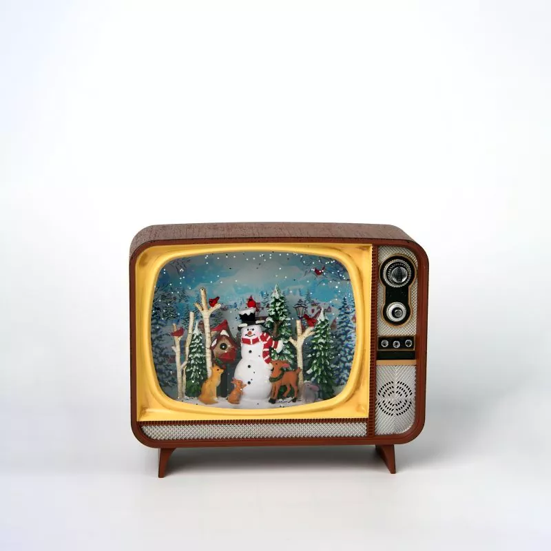 Retro TV Christmas Snowman Snow Globe