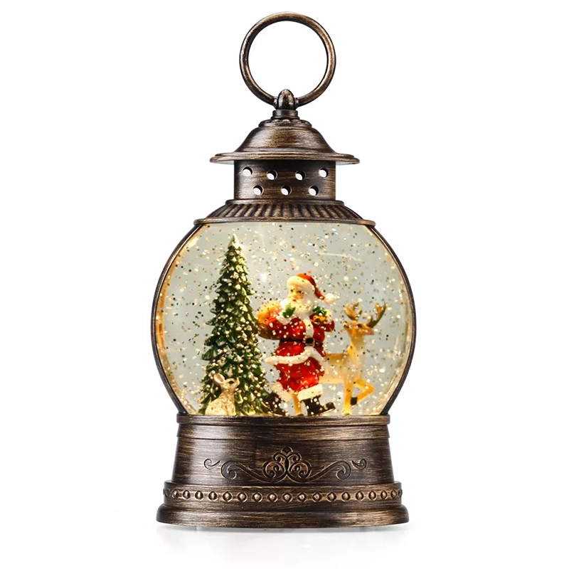 Santa Claus and Elk Christmas Snow Globe Lantern